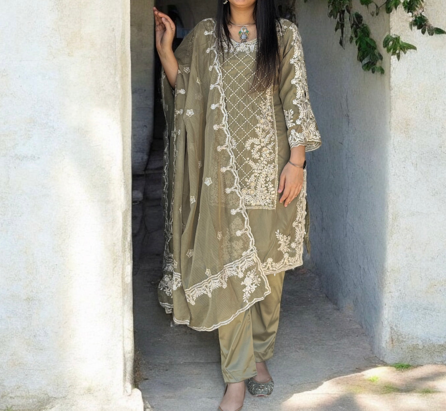 Pakistani designer embroidery suit