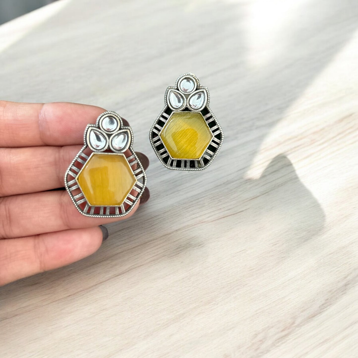 Oxidised yellow stone earrings