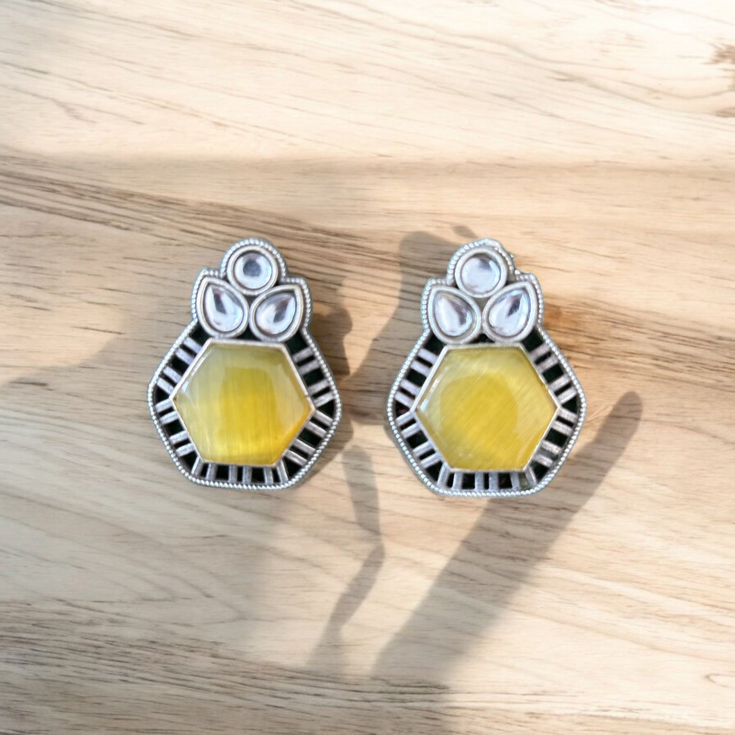 Oxidised yellow stone earrings