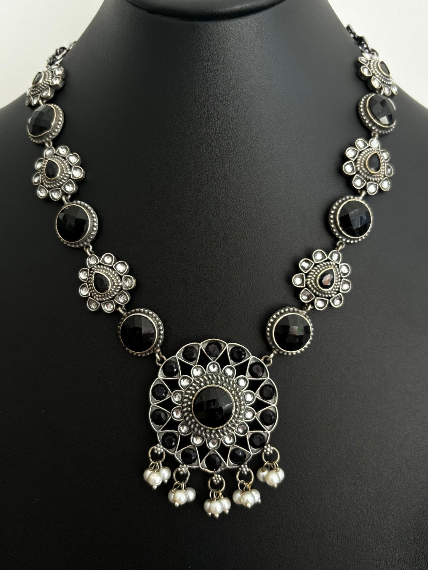 Oxidised stone Necklace with Earrings