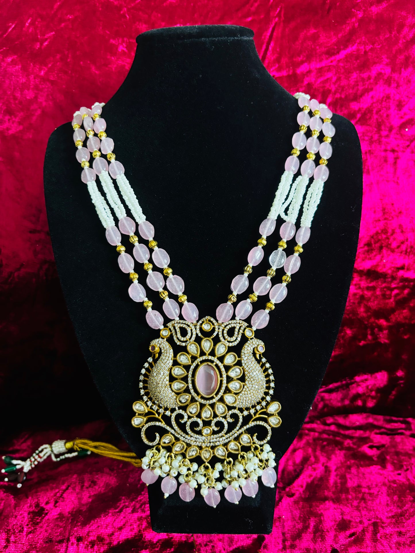 New beads statement metallic gold long necklace with earrings