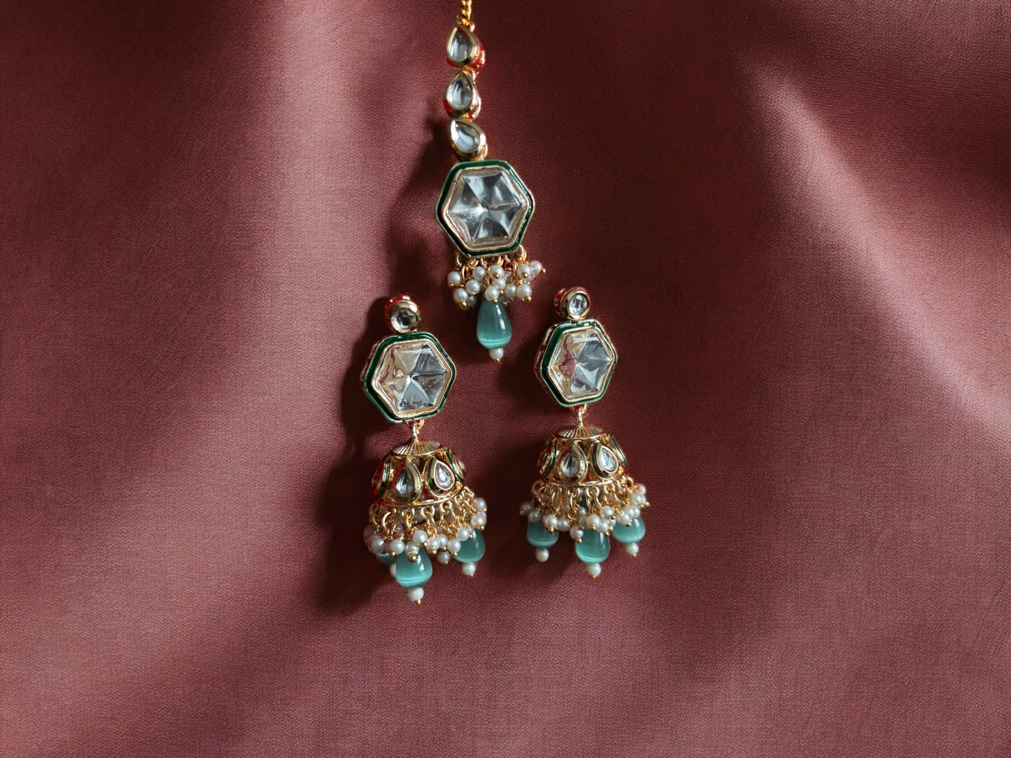 Kundan Necklace set with jhumke and tikka