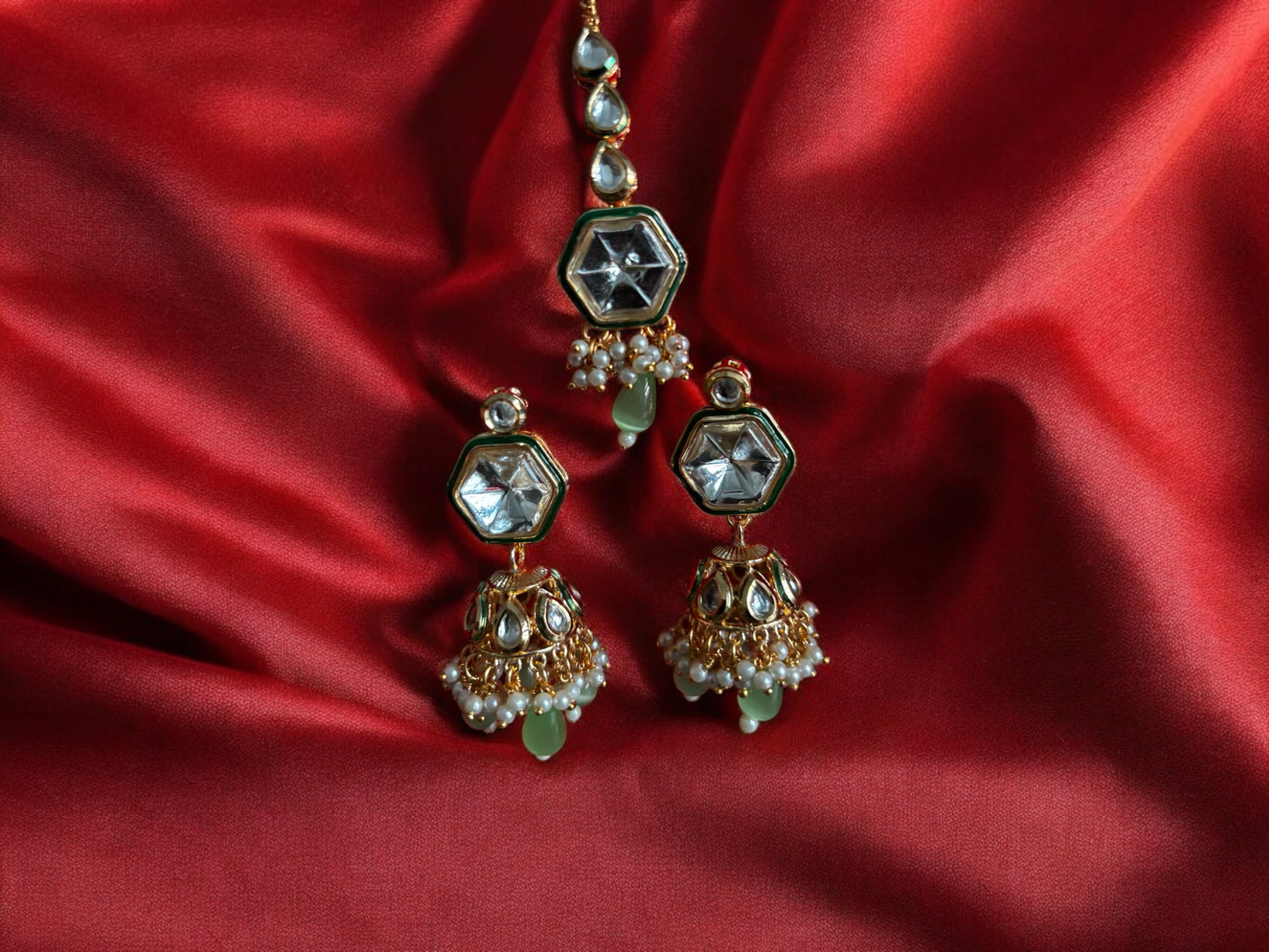 Kundan choker set with jhumke and tikka