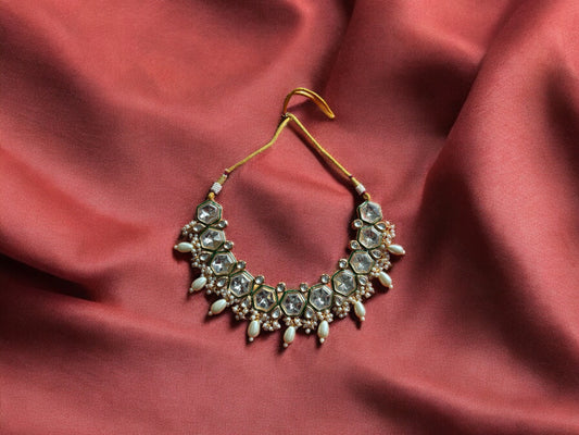 Kundan necklace set with jhumki and tikka