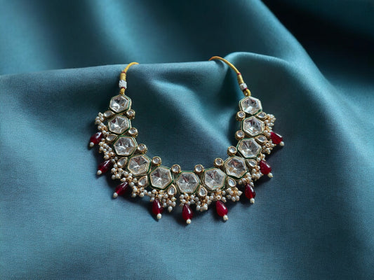 Kundan necklace with jhumki and tikka