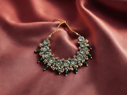 Kundan necklace with jhumki and tikka