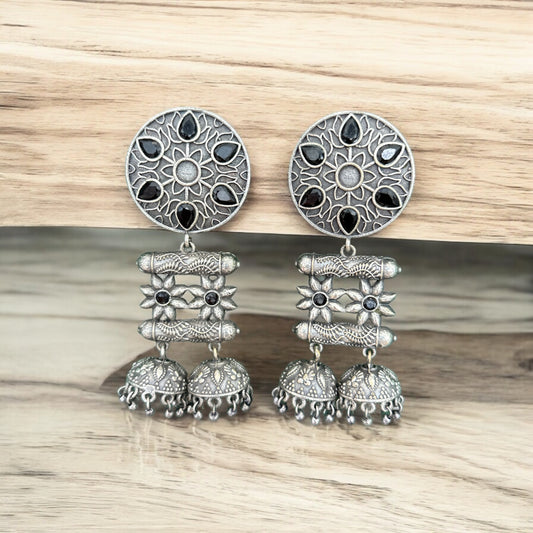 Oxidised stone earrings