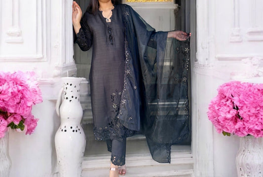 Pakistani suit with embroidery and cutwork