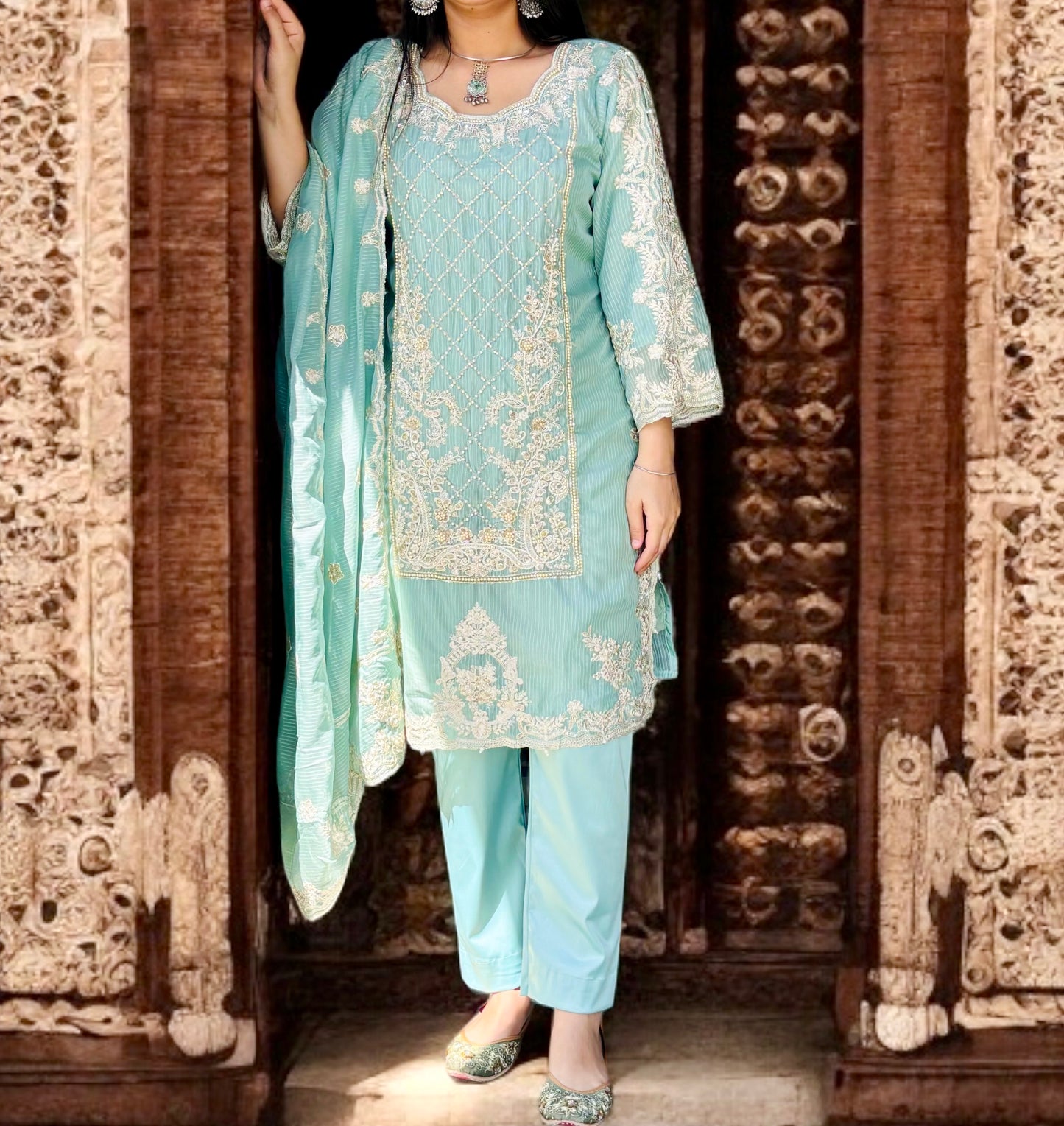 Pakistani designer embroidery suit