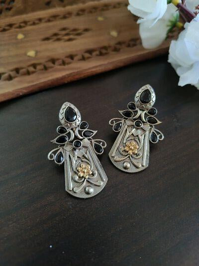 Dual-tone oxidised earrings