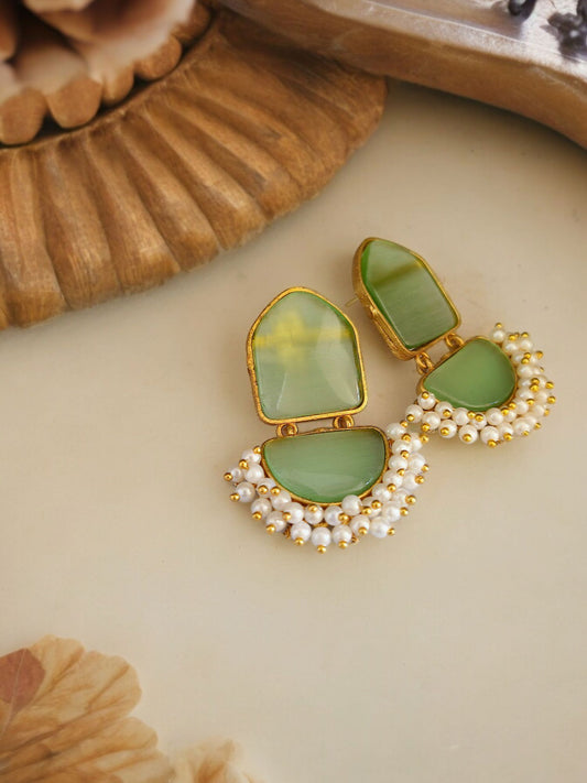 Gold-plated stone earrings