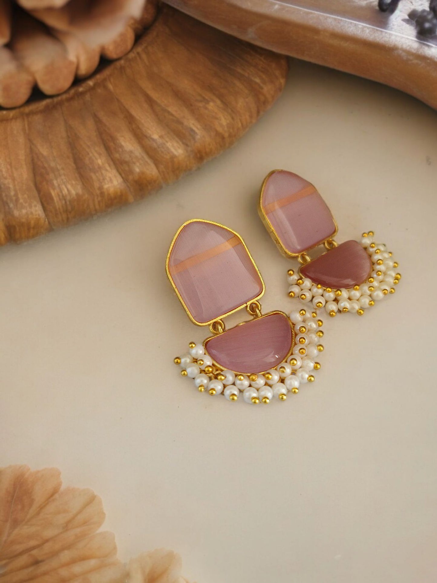 Gold plated stone earrings