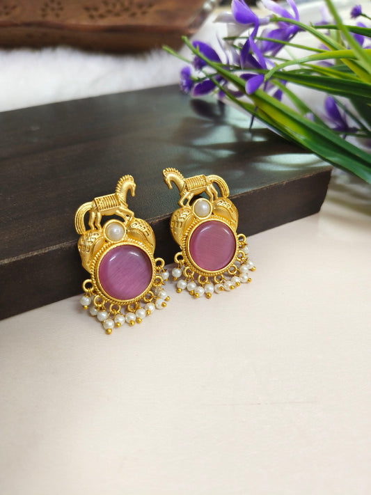 Gold-plated stone earrings