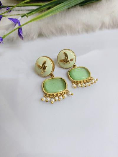 Gold-plated stone earrings