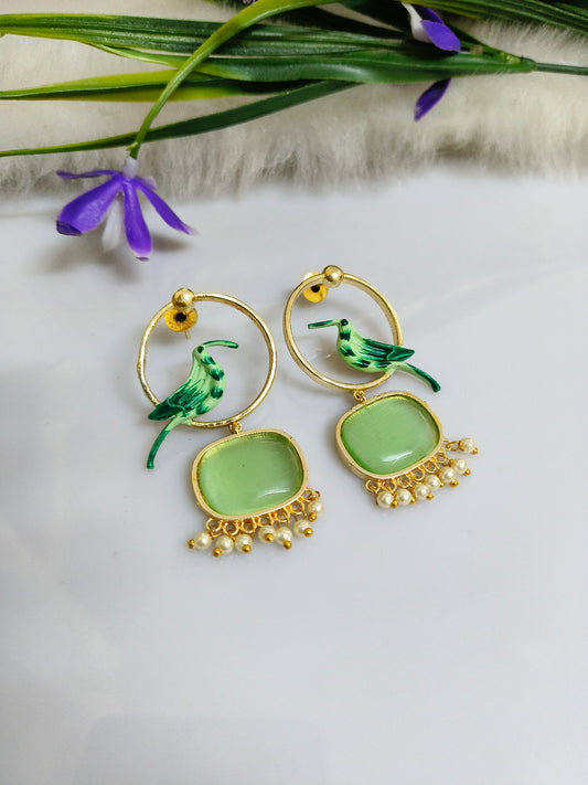 Gold-plated stone earrings