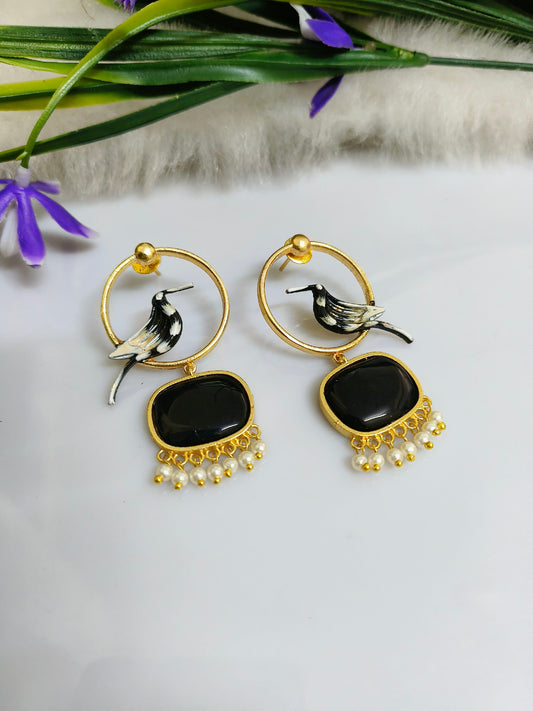 Gold-plated stone earrings