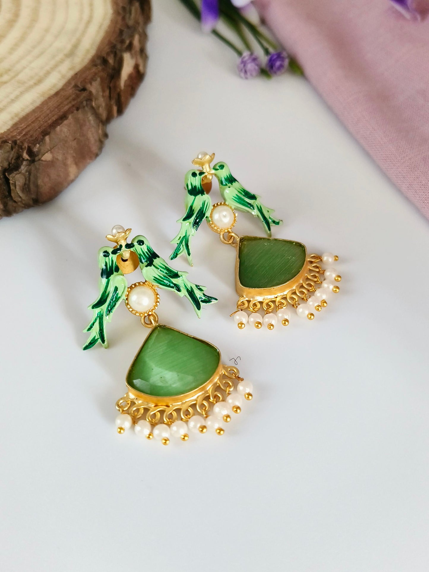 Gold plated stone earrings